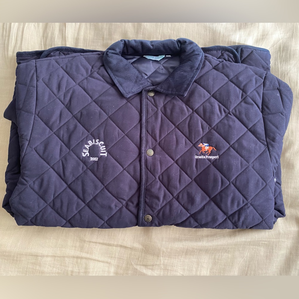 “Seabiscuit” crew jacket. Quilted, men’s L. Black.